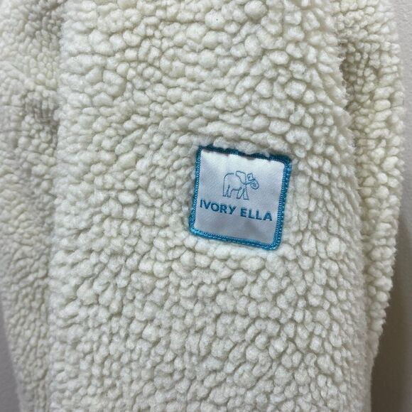 Ivory Ella Full Zip Faux Sherpa Jacket Ivory with Teal Trim Size Large - Picture 5 of 12